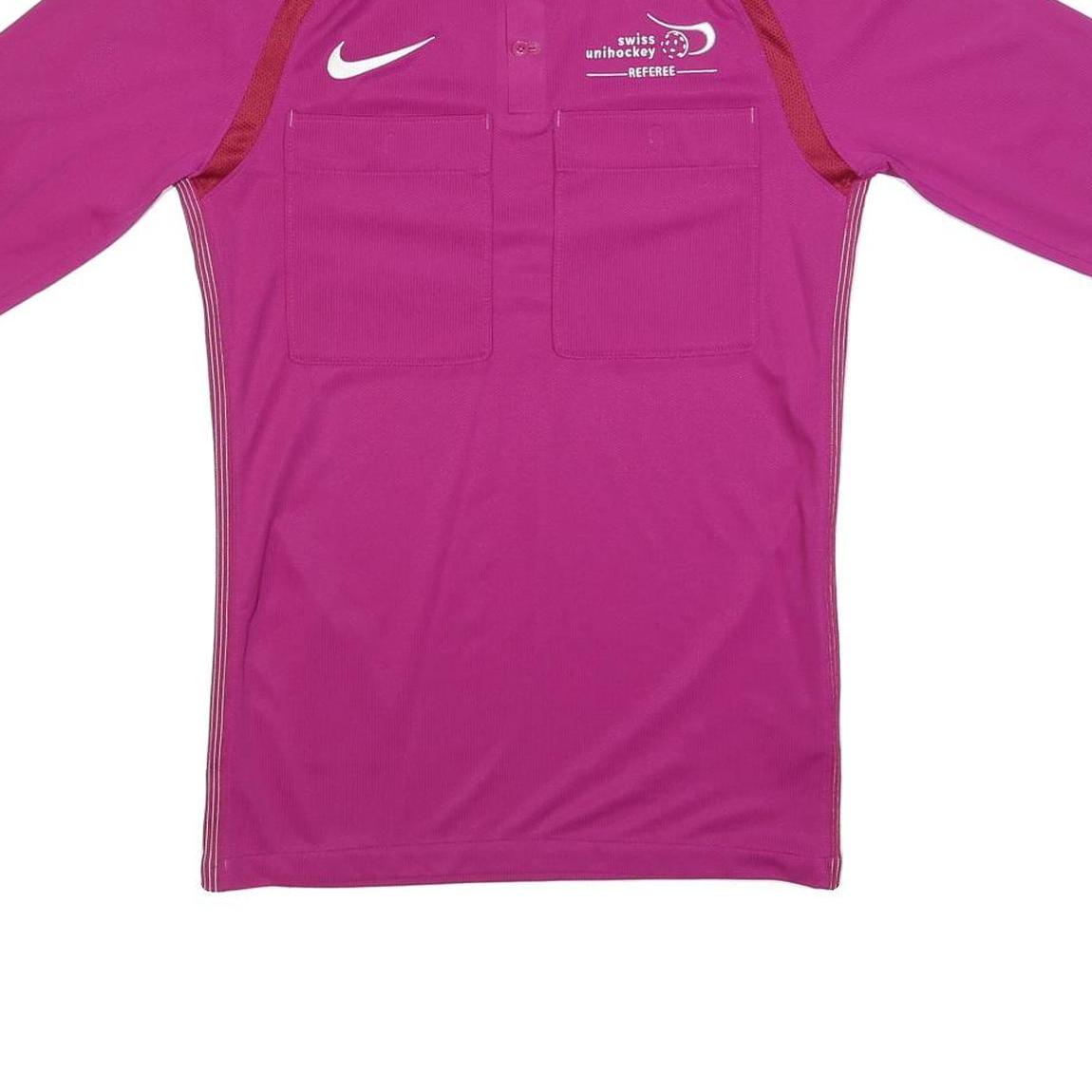 NIKE Mens Pink Referee Swiss Unihockey Short Sleeve Polo Shirt S Official