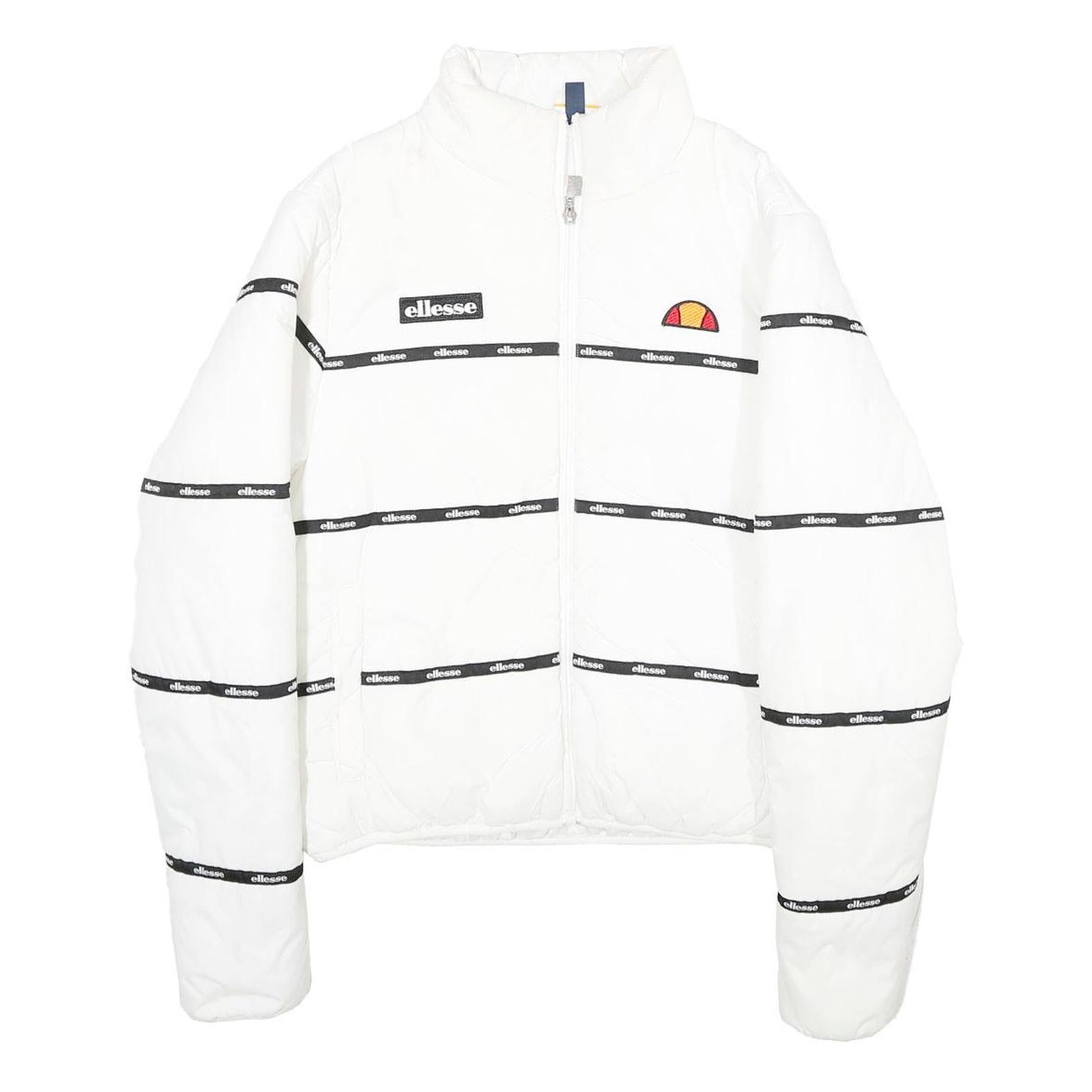 ELLESSE Womens White Jacket UK 6 Polyamide Zip Logo Tape Casual Lightweight