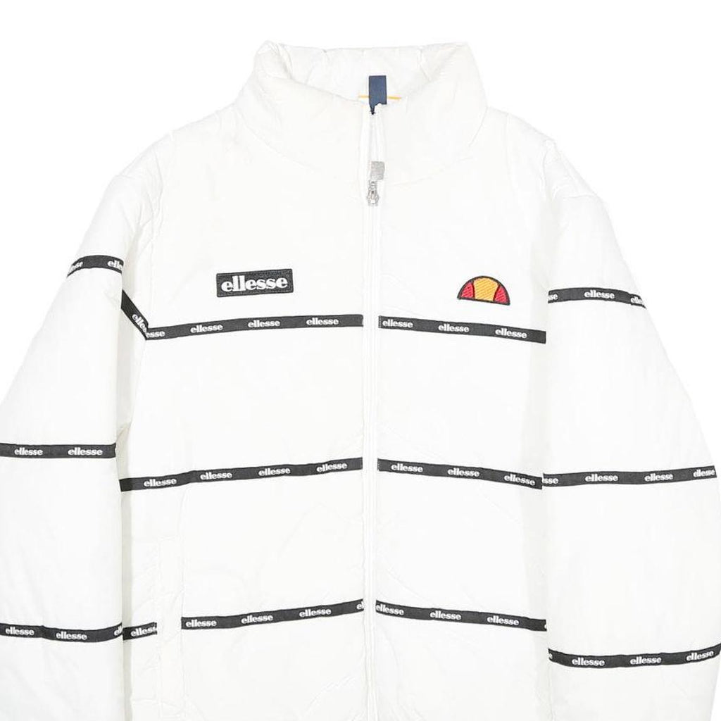 ELLESSE Womens White Jacket UK 6 Polyamide Zip Logo Tape Casual Lightweight