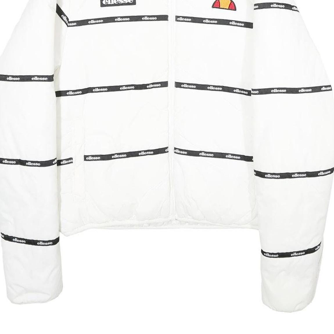 ELLESSE Womens White Jacket UK 6 Polyamide Zip Logo Tape Casual Lightweight