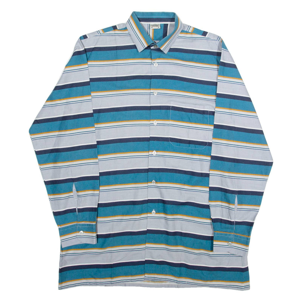 Mens Shirt Blue 90s Striped Long Sleeve L