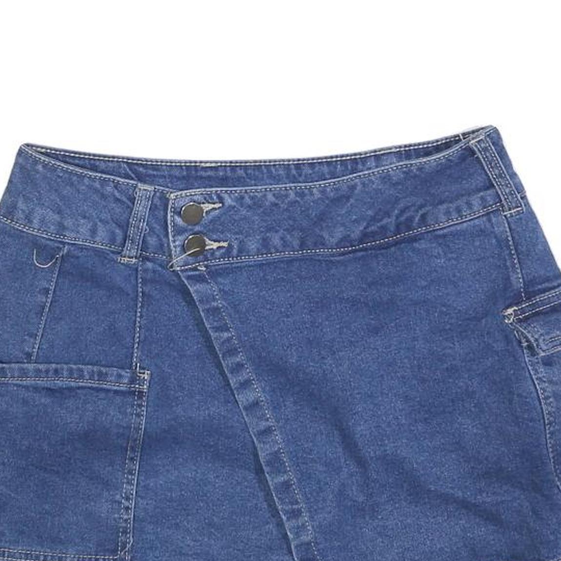 NO BOUNDARIES Womens Blue Denim Wrap Mini Skirt Cotton Blend Size S Casual