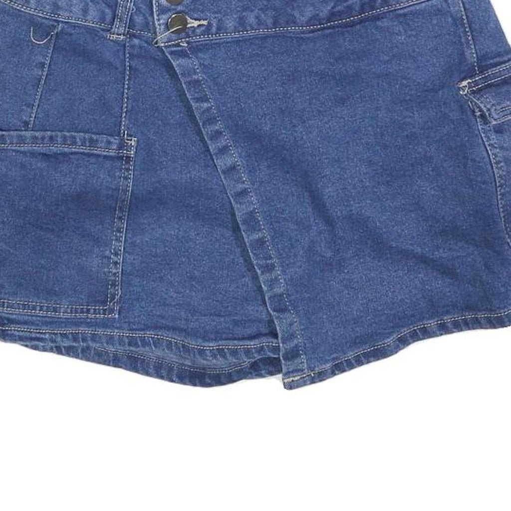 NO BOUNDARIES Womens Blue Denim Wrap Mini Skirt Cotton Blend Size S Casual