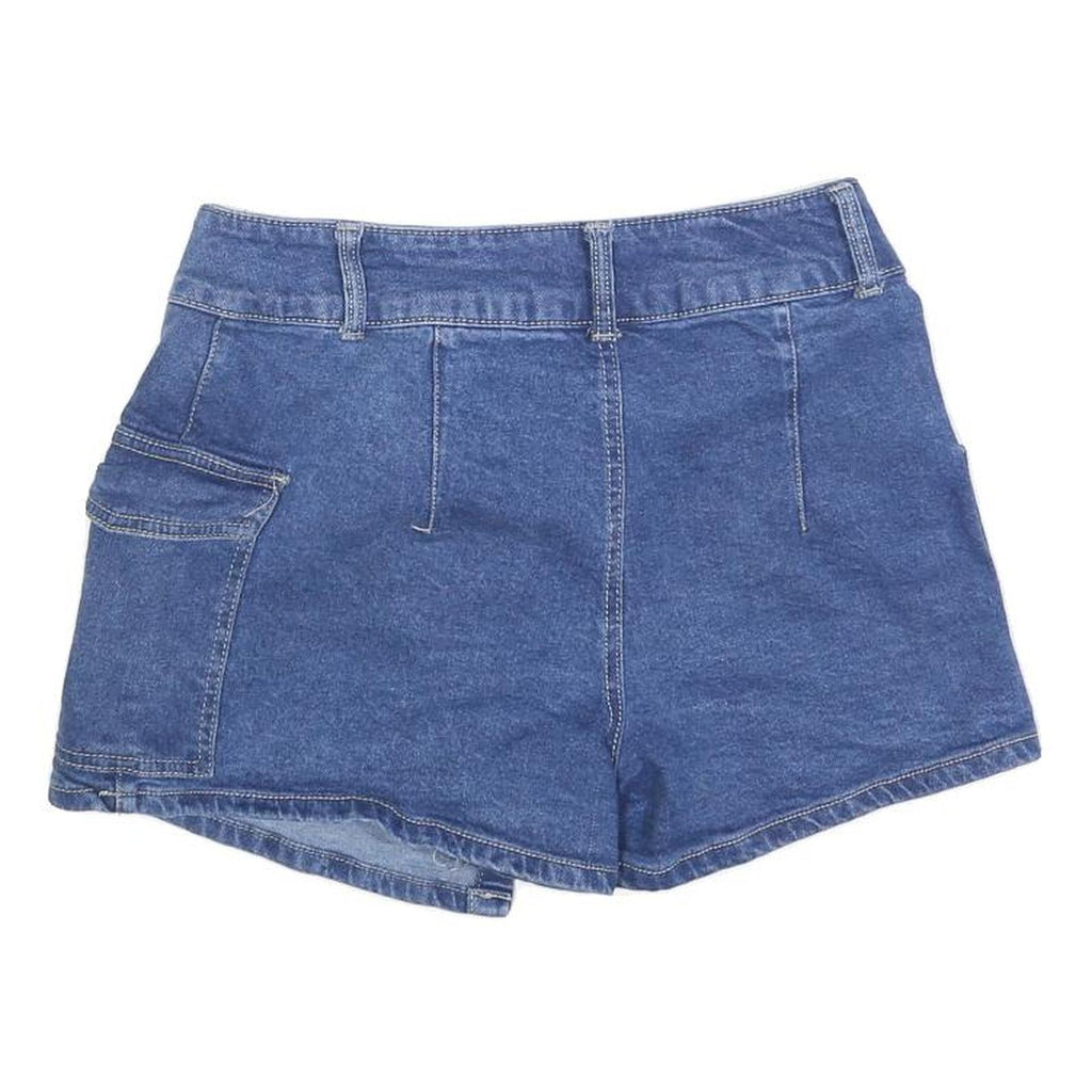 NO BOUNDARIES Womens Blue Denim Wrap Mini Skirt Cotton Blend Size S Casual