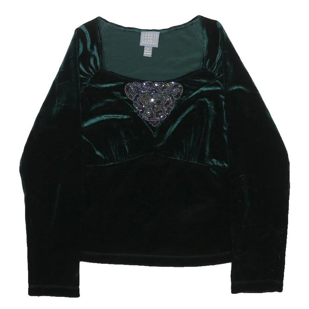 RABBIT RABBIT RABBIT Womens Black Velvet Embellished Long Sleeve Square Neck Top