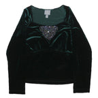 RABBIT RABBIT RABBIT Womens Black Velvet Embellished Long Sleeve Square Neck Top