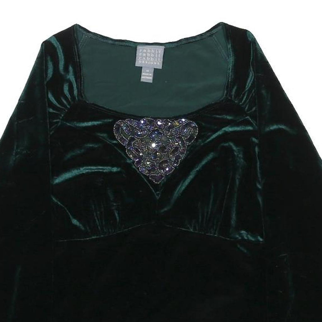 RABBIT RABBIT RABBIT Womens Black Velvet Embellished Long Sleeve Square Neck Top