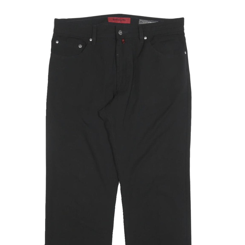 PIERRE CARDIN Mens Black Regular Straight Trousers W35 L30 Classic Zip Closure