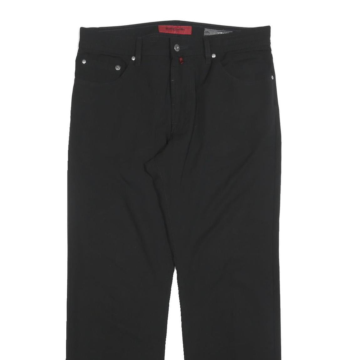 PIERRE CARDIN Mens Black Regular Straight Trousers W35 L30 Classic Zip Closure