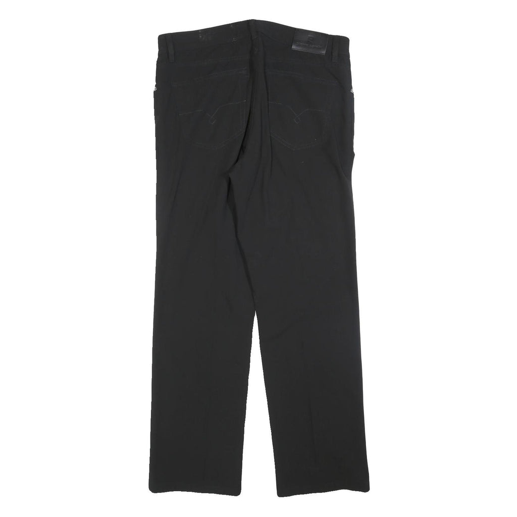 PIERRE CARDIN Mens Black Regular Straight Trousers W35 L30 Classic Zip Closure