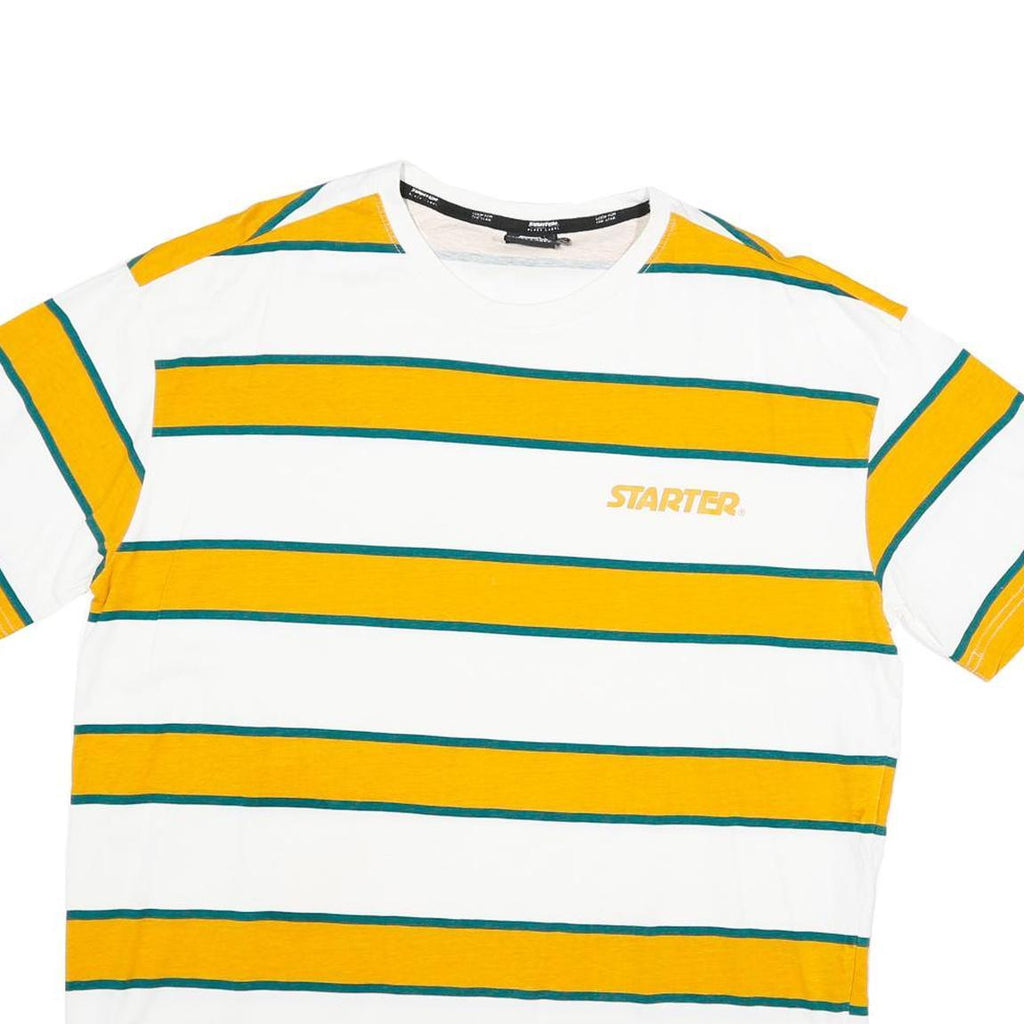 STARTER Mens White & Yellow Striped Classic T-Shirt L Short Sleeve Crew Neck