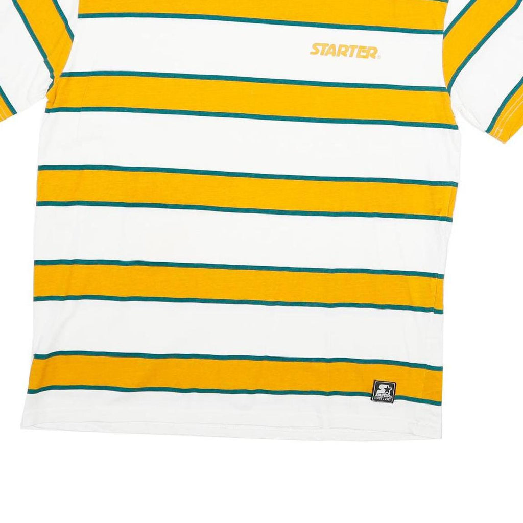 STARTER Mens White & Yellow Striped Classic T-Shirt L Short Sleeve Crew Neck