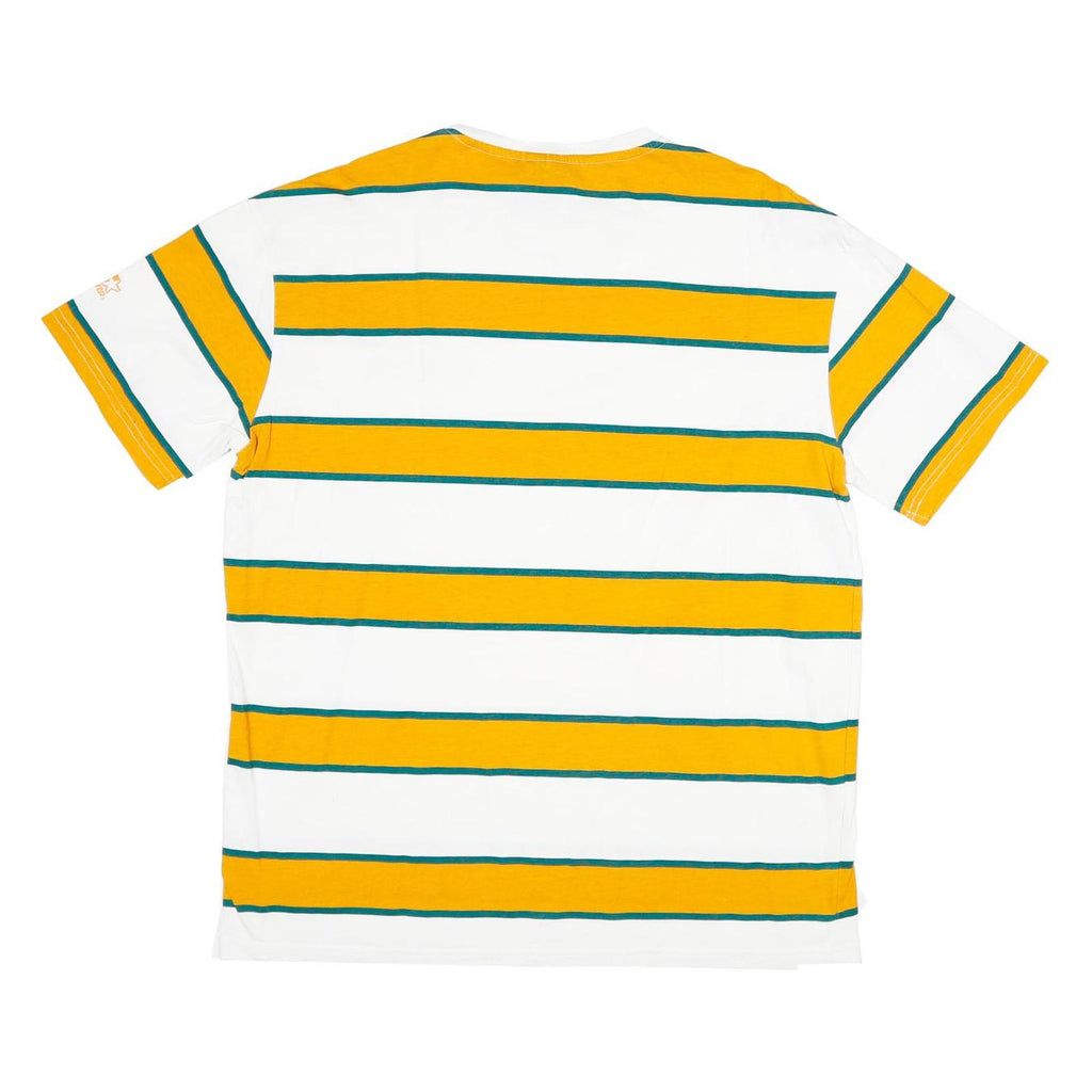STARTER Mens White & Yellow Striped Classic T-Shirt L Short Sleeve Crew Neck