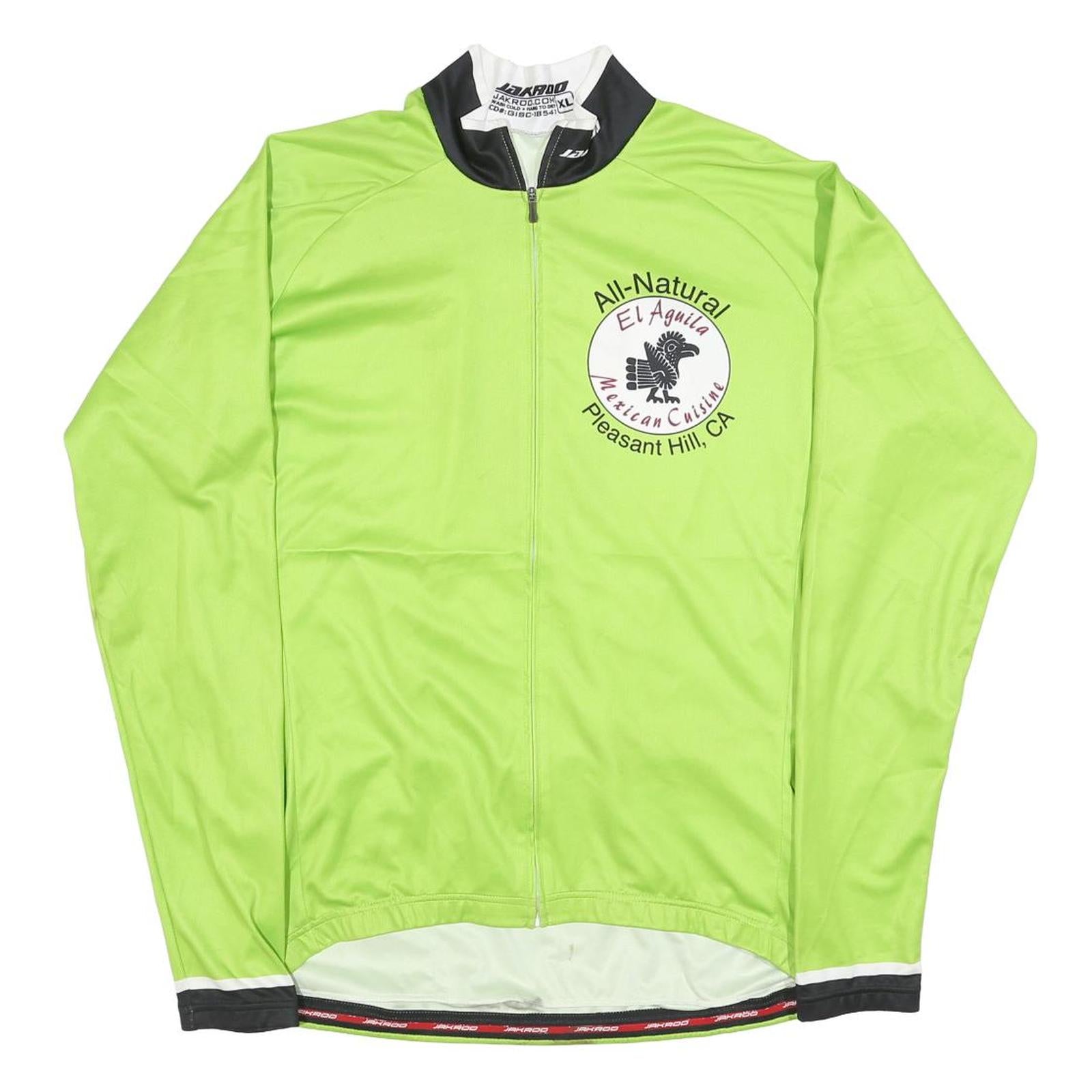 JAKROO Mens Green Cycling Jersey XL Long Sleeve Zip Up Full Front Logo Print