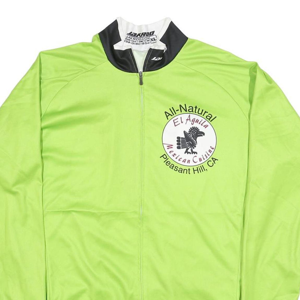 JAKROO Mens Green Cycling Jersey XL Long Sleeve Zip Up Full Front Logo Print