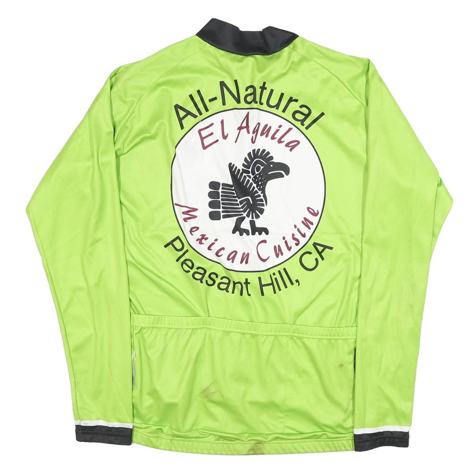 JAKROO Mens Green Cycling Jersey XL Long Sleeve Zip Up Full Front Logo Print