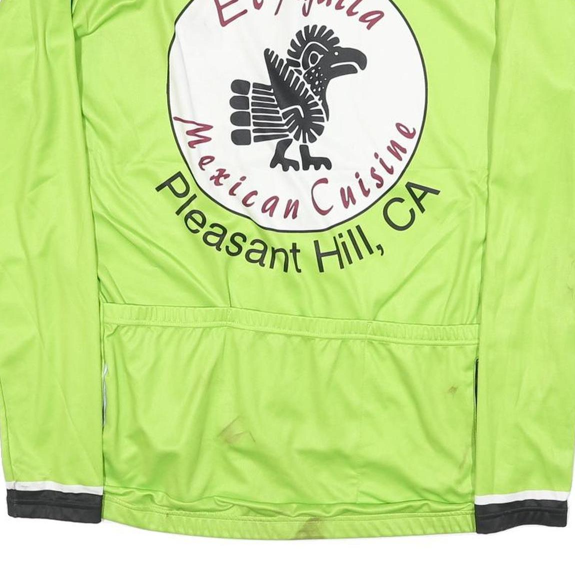 JAKROO Mens Green Cycling Jersey XL Long Sleeve Zip Up Full Front Logo Print