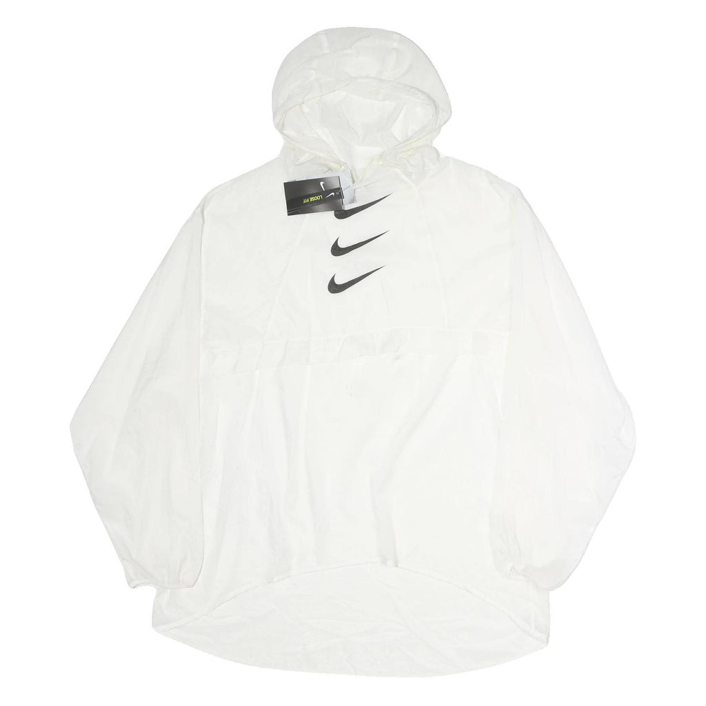 NIKE Womens White Pullover Hoodie L Lightweight Nylon Hooded Sweatshirt