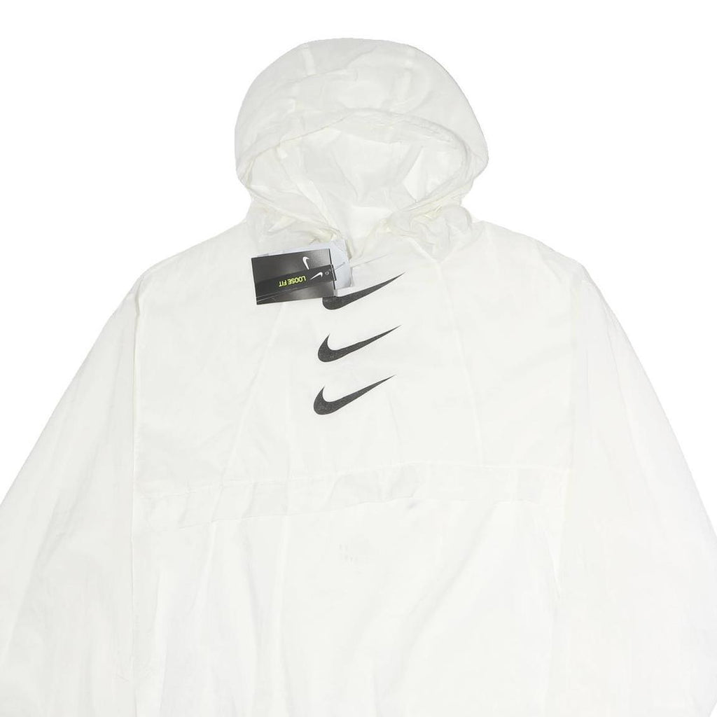 NIKE Womens White Pullover Hoodie L Lightweight Nylon Hooded Sweatshirt