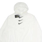 NIKE Womens White Pullover Hoodie L Lightweight Nylon Hooded Sweatshirt