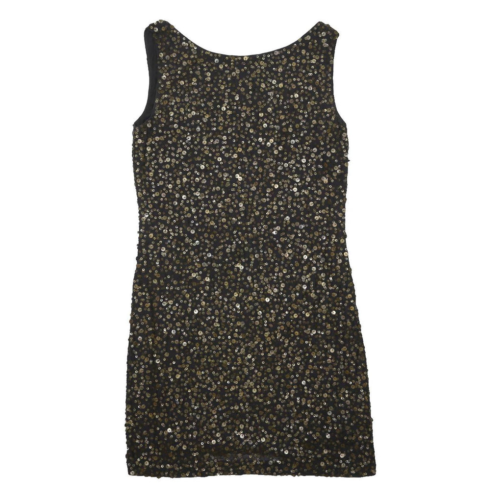 DKNY Womens Black & Gold Sequin Sleeveless Mini Dress Cotton Blend UK 4