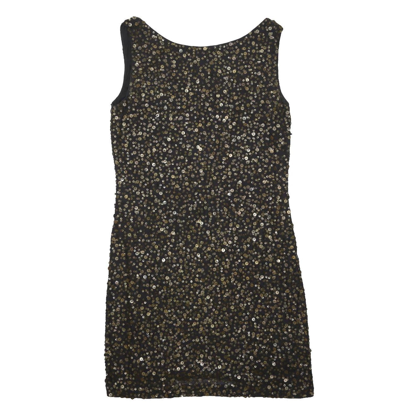 DKNY Womens Black & Gold Sequin Sleeveless Mini Dress Cotton Blend UK 4