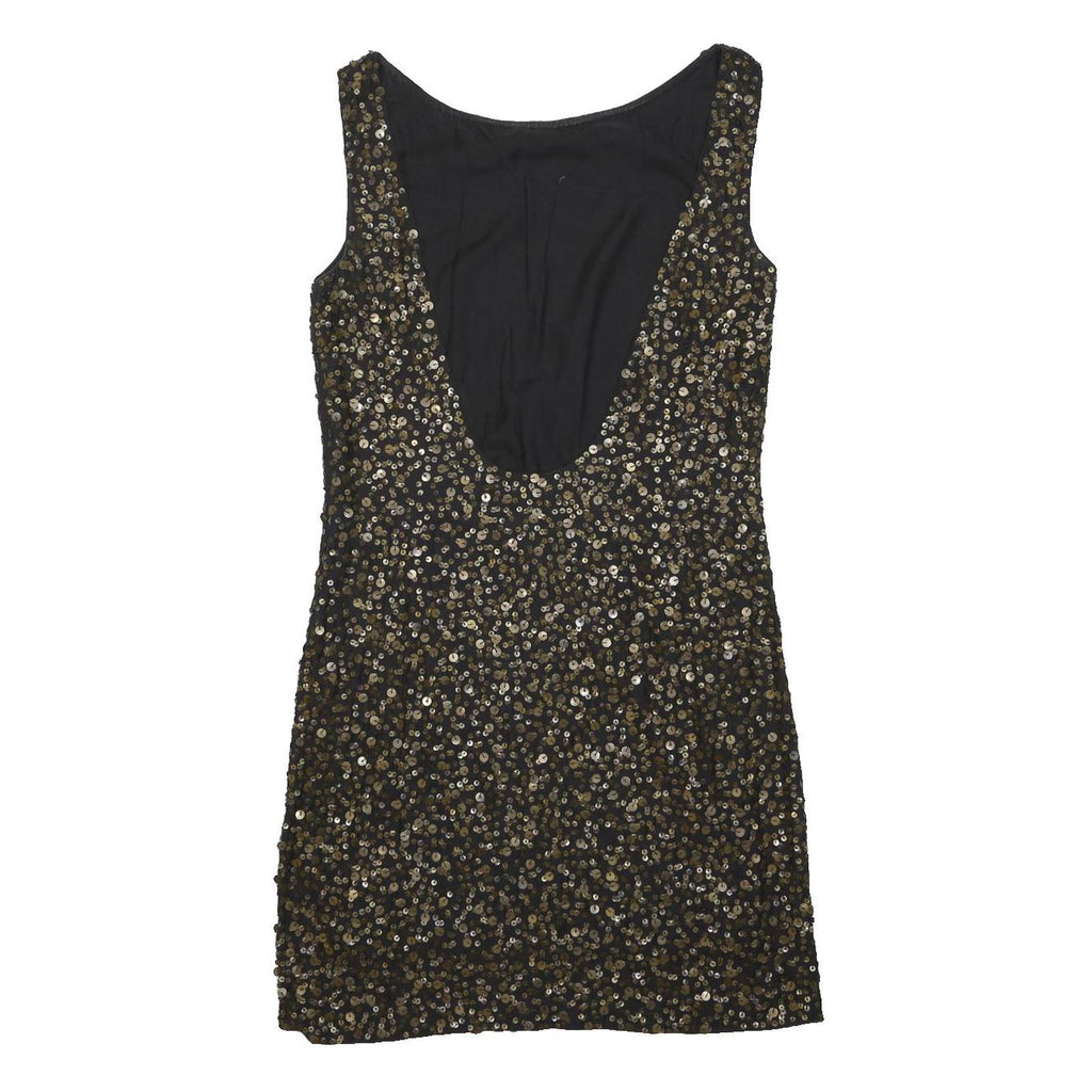 DKNY Womens Black & Gold Sequin Sleeveless Mini Dress Cotton Blend UK 4