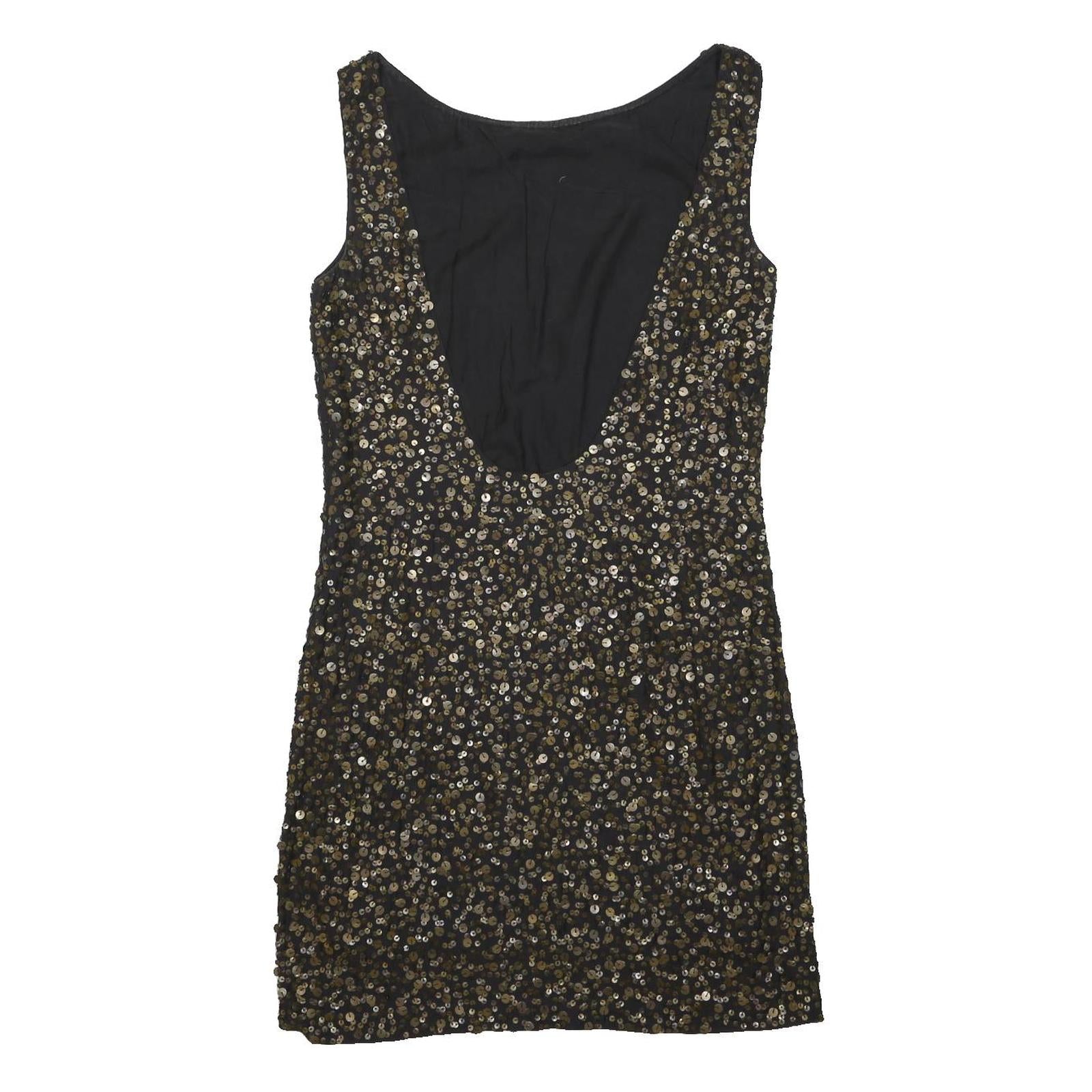 DKNY Womens Black & Gold Sequin Sleeveless Mini Dress Cotton Blend UK 4