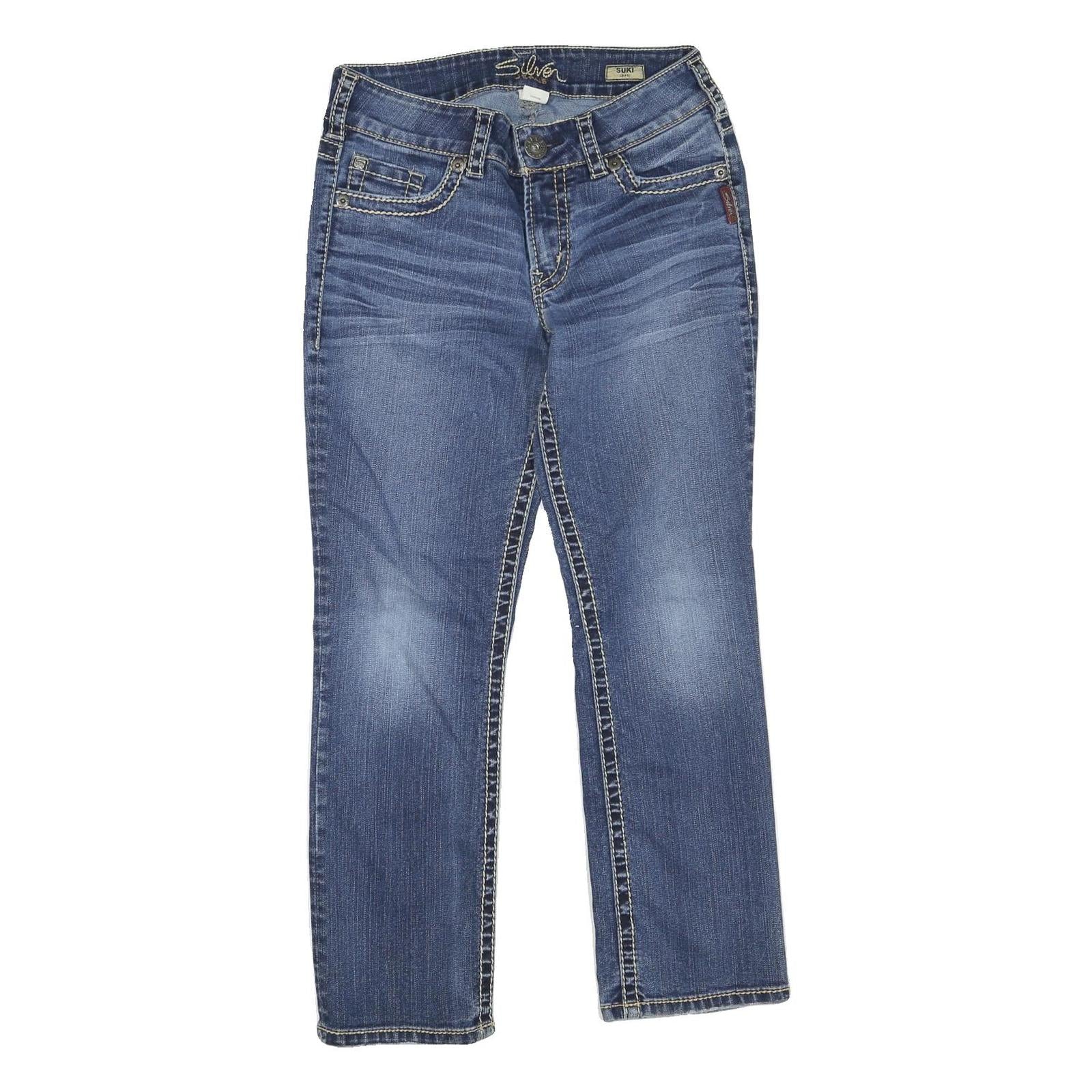 SILVER JEANS Womens Regular Fit Blue Denim Straight Cotton Blend W28 L25 Stylish