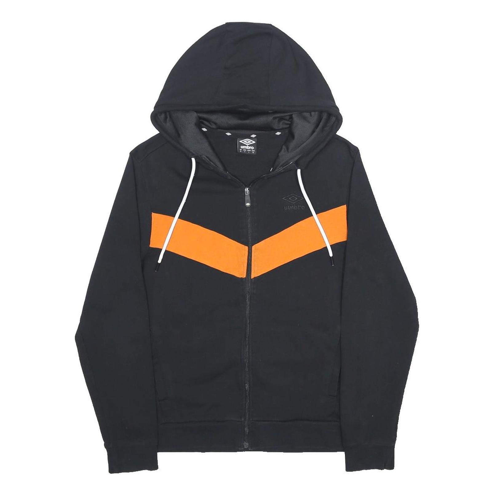 UMBRO Mens Black & Orange Zip Up Hoodie M Sportswear Casual Cotton Sweatshirt