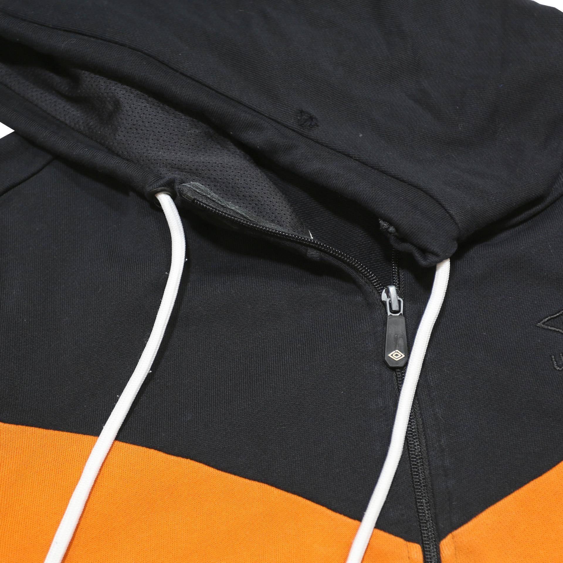UMBRO Mens Black & Orange Zip Up Hoodie M Sportswear Casual Cotton Sweatshirt