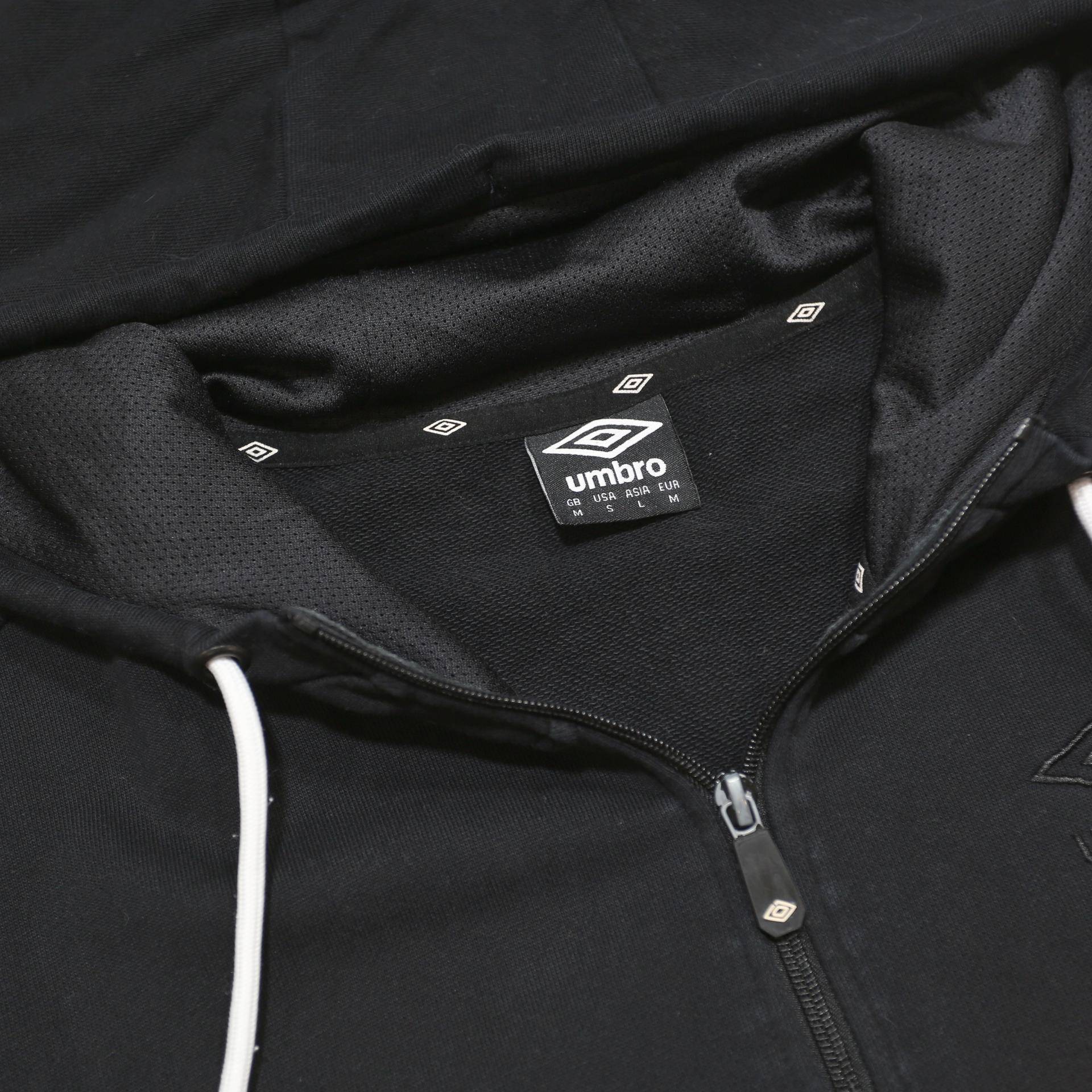 UMBRO Mens Black & Orange Zip Up Hoodie M Sportswear Casual Cotton Sweatshirt