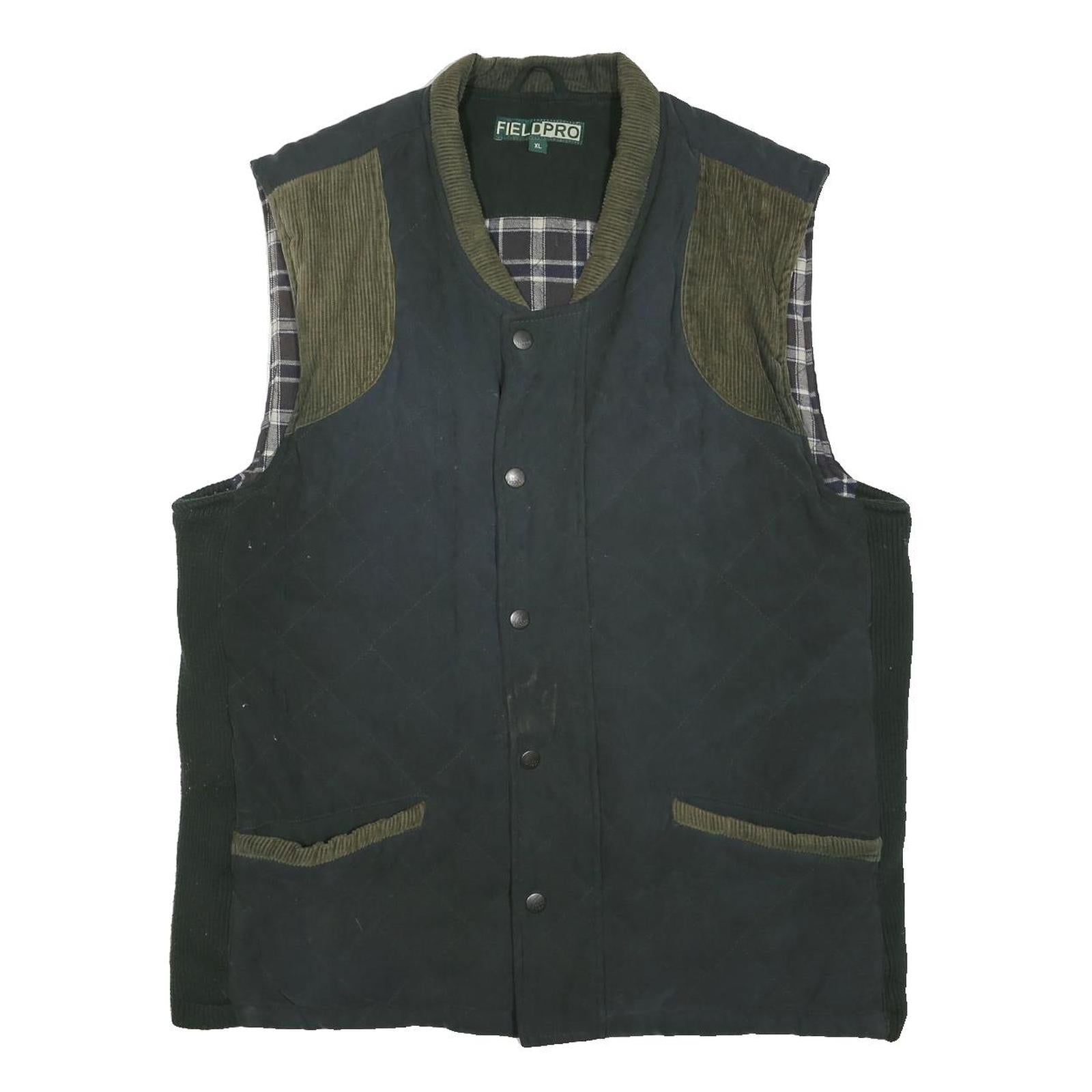 FIELDPRO Mens Black Green Quilted Button Jacket XL Polyester Blend Classic