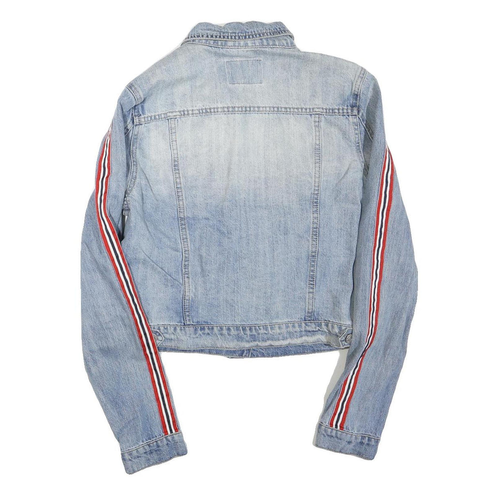 GUESS Womens Blue Denim Jacket M Cotton Blend Button Stripe Detail Casual