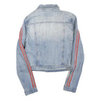 GUESS Womens Blue Denim Jacket M Cotton Blend Button Stripe Detail Casual