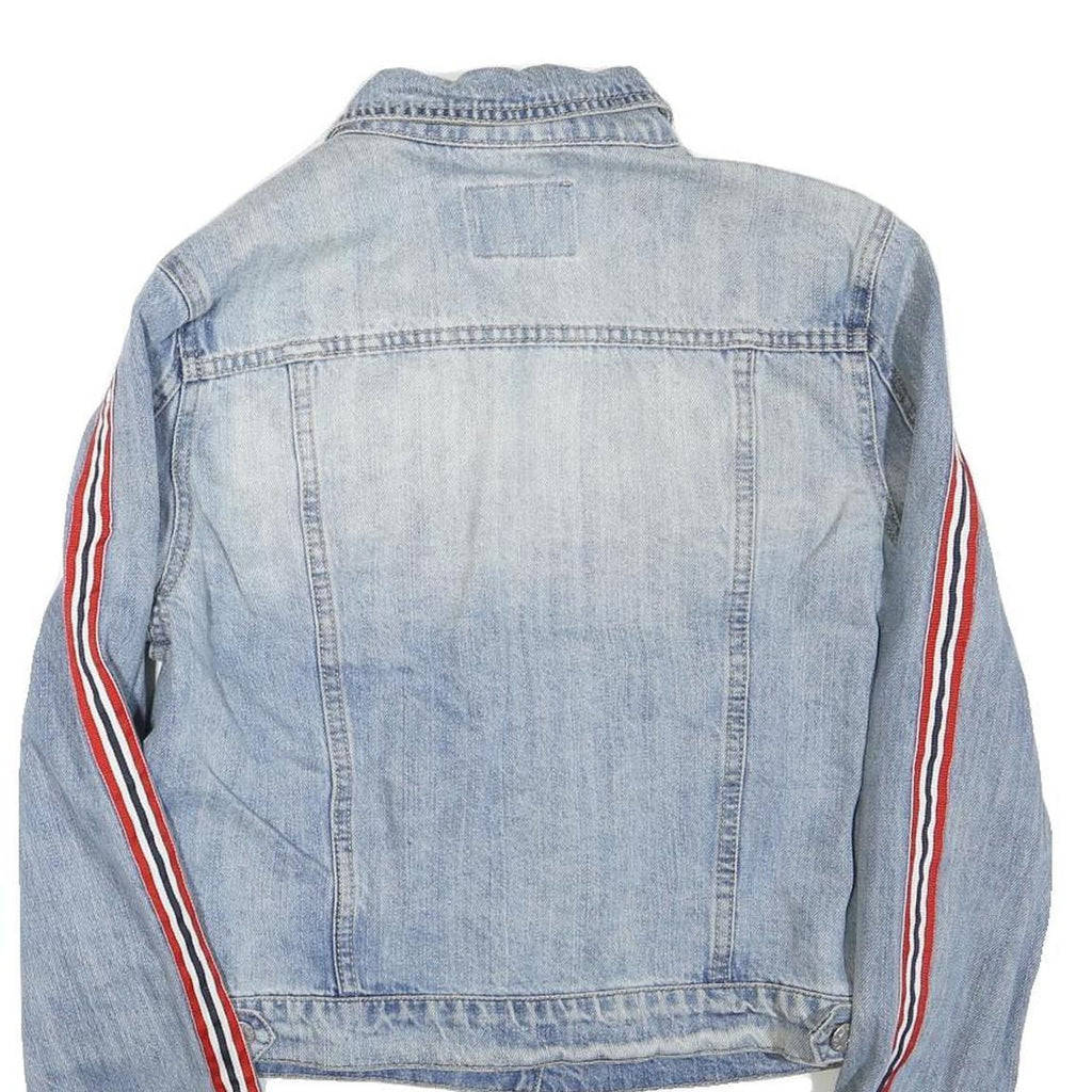 GUESS Womens Blue Denim Jacket M Cotton Blend Button Stripe Detail Casual