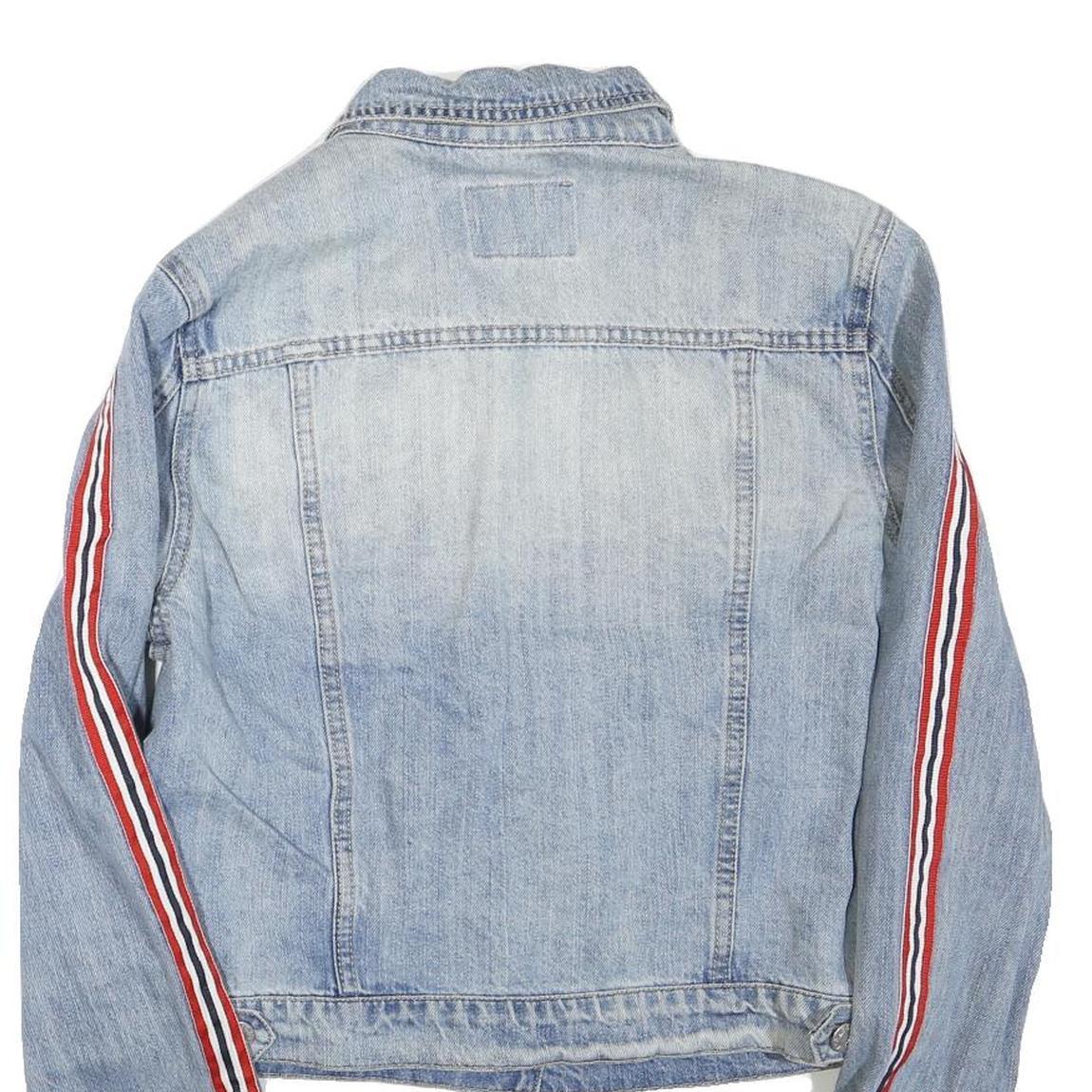 GUESS Womens Blue Denim Jacket M Cotton Blend Button Stripe Detail Casual