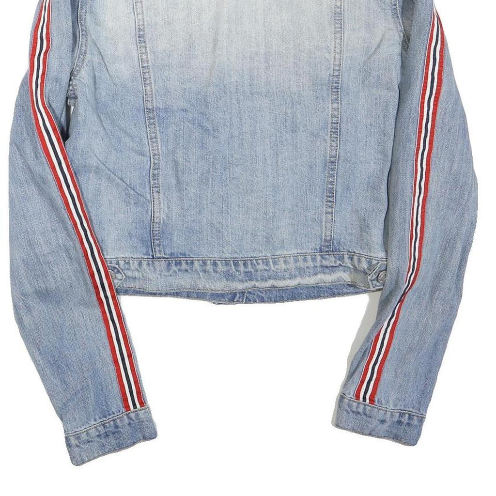 GUESS Womens Blue Denim Jacket M Cotton Blend Button Stripe Detail Casual
