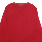NAUTICA Mens Red Plain V-Neck Basic Knit Jumper XL Cotton Casual Comfort
