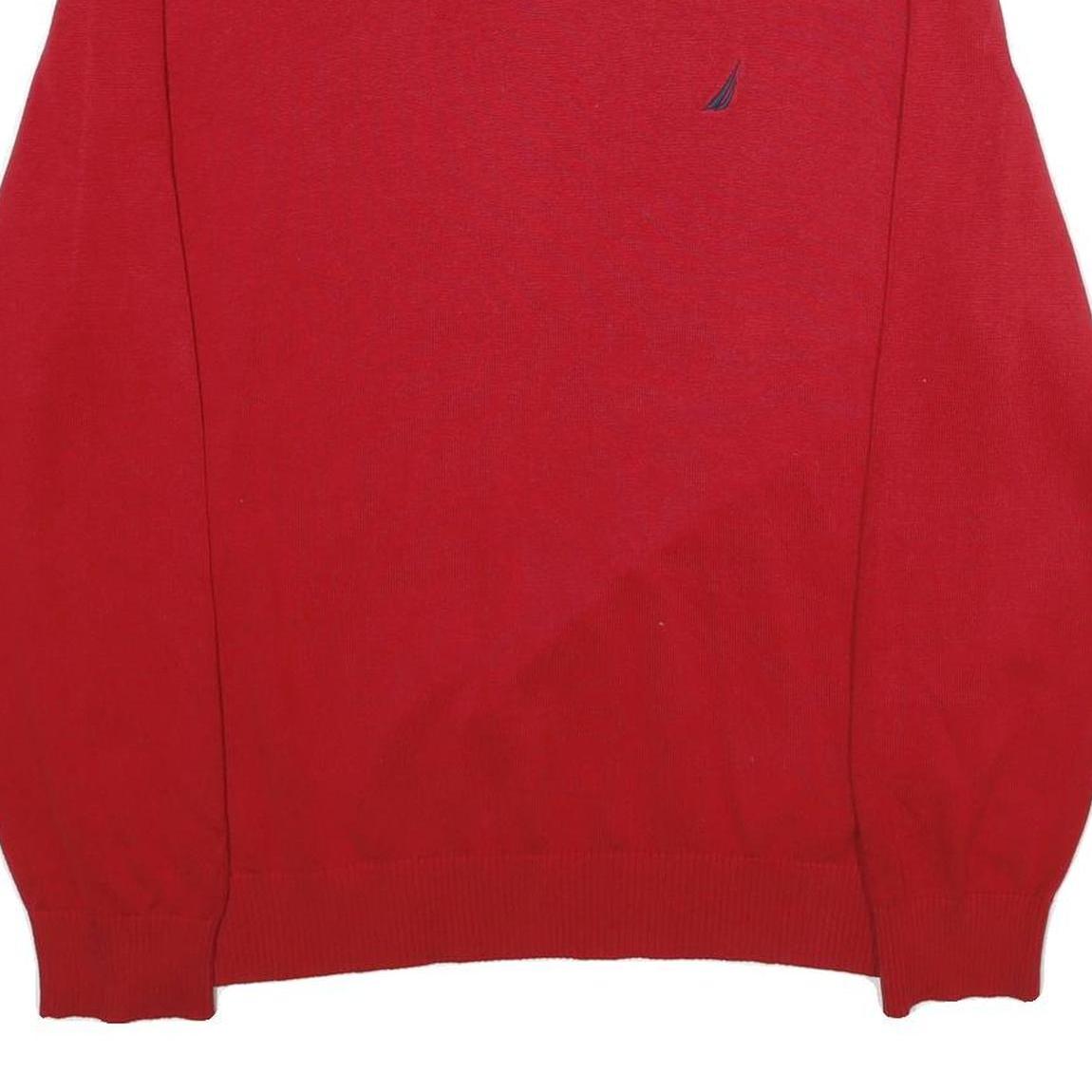 NAUTICA Mens Red Plain V-Neck Basic Knit Jumper XL Cotton Casual Comfort