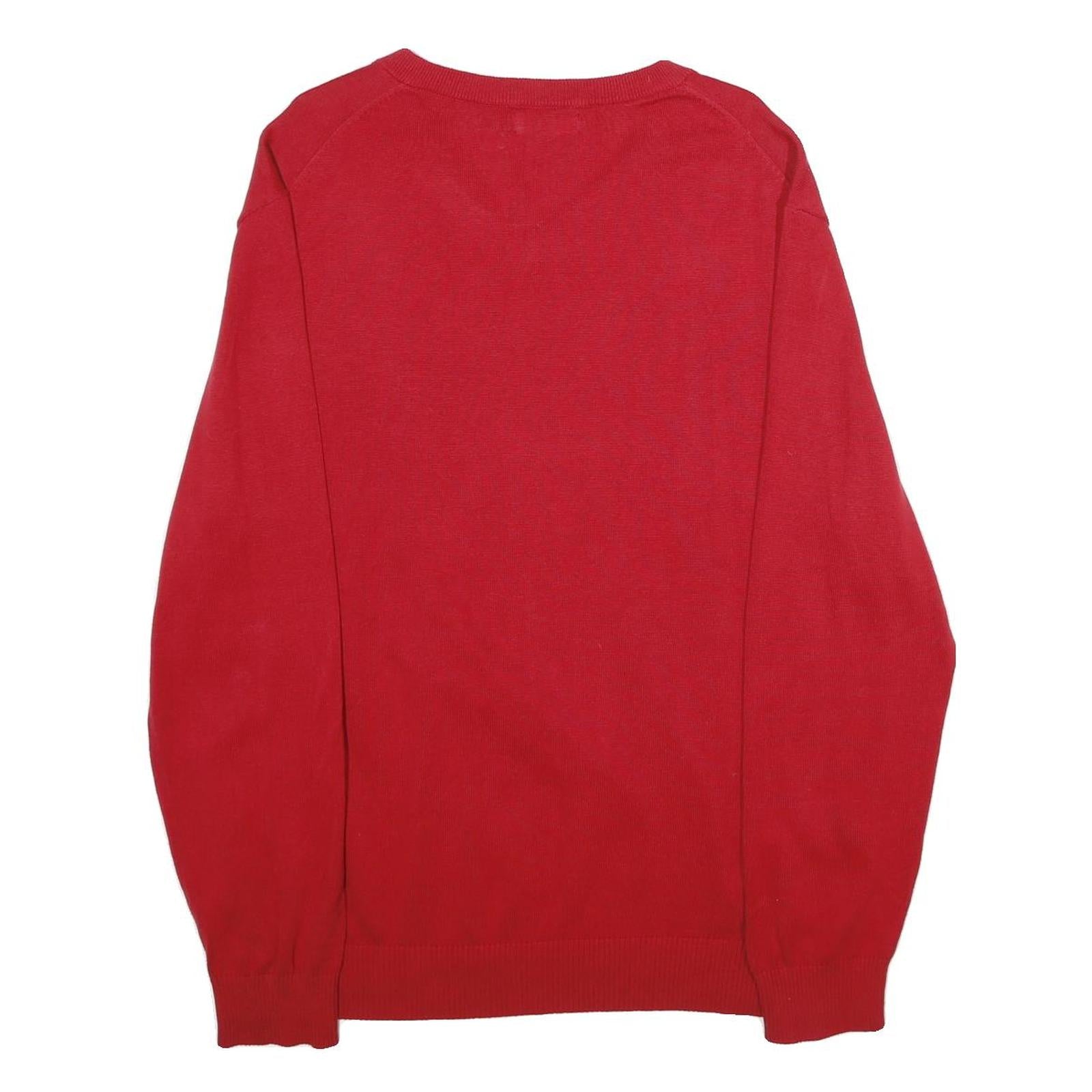 NAUTICA Mens Red Plain V-Neck Basic Knit Jumper XL Cotton Casual Comfort