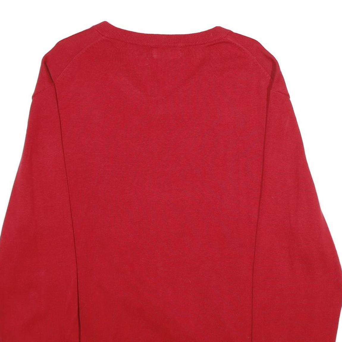 NAUTICA Mens Red Plain V-Neck Basic Knit Jumper XL Cotton Casual Comfort