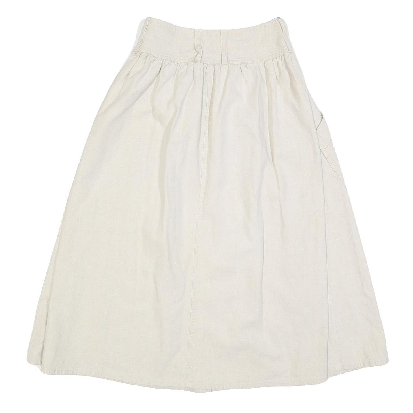 MARSHAL Womens Cream Button Front Midi Woven Skater Skirt XS Pockets Casual