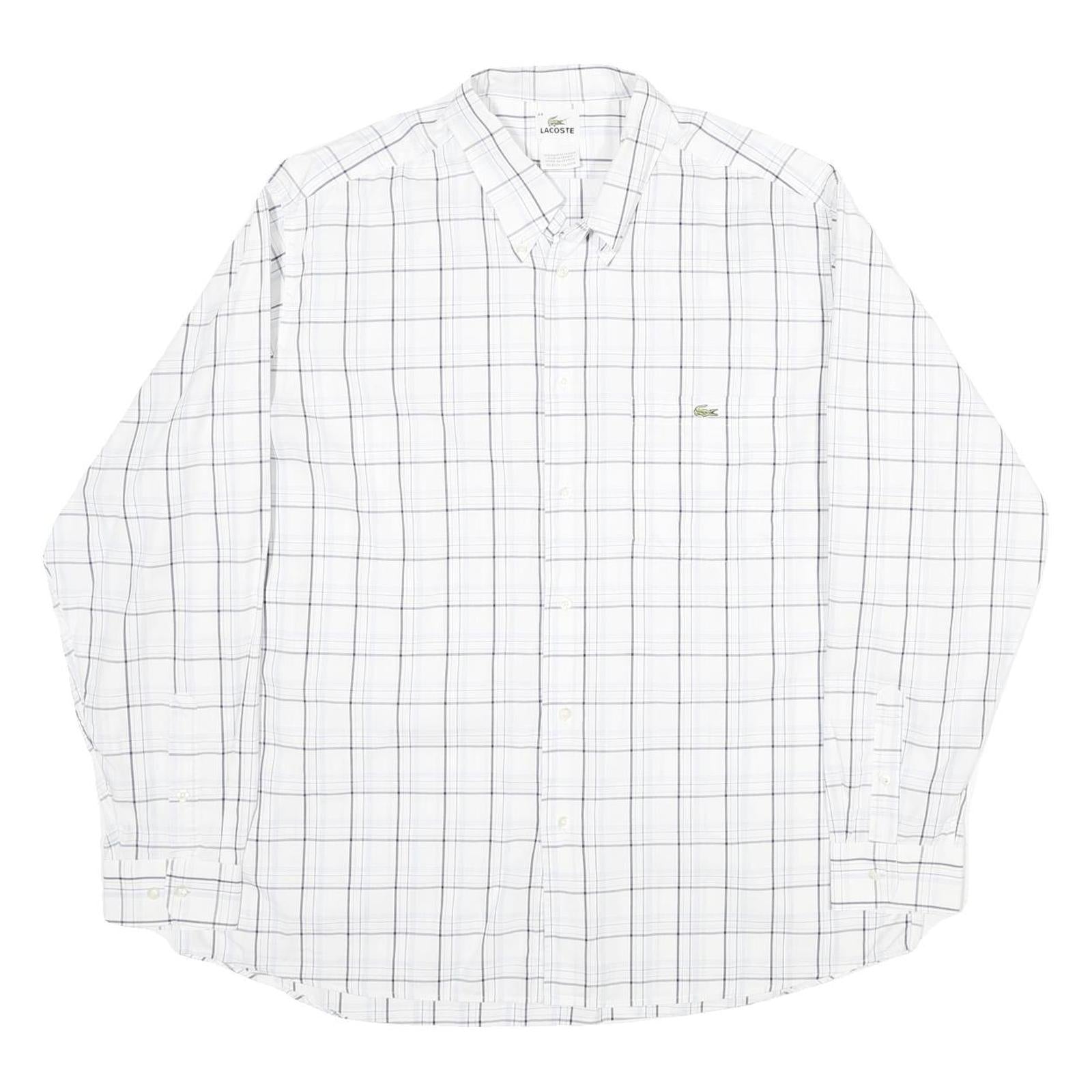 LACOSTE Mens White & Black Checked Shirt L Cotton Long Sleeve Casual