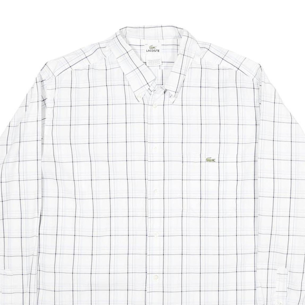 LACOSTE Mens White & Black Checked Shirt L Cotton Long Sleeve Casual