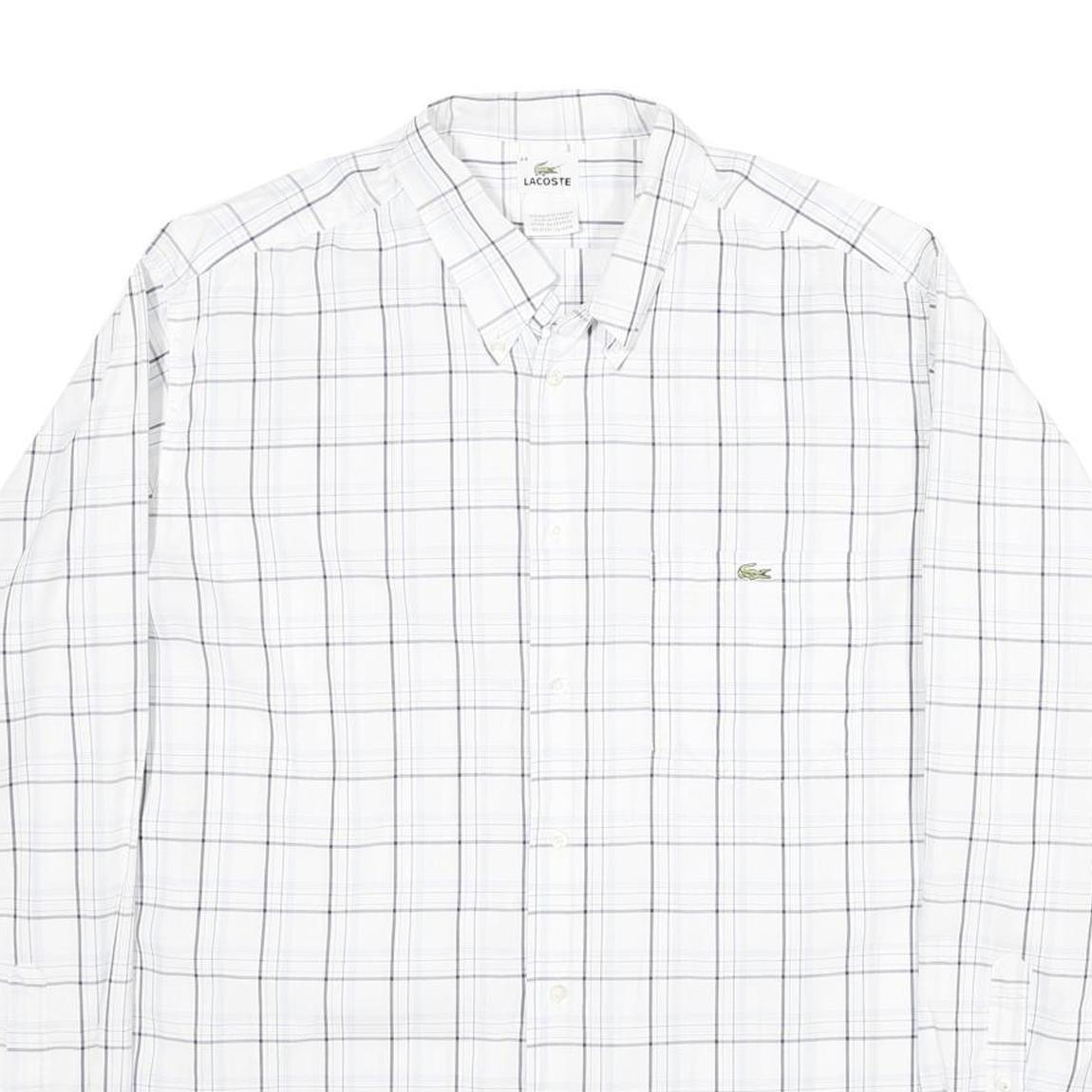 LACOSTE Mens White & Black Checked Shirt L Cotton Long Sleeve Casual