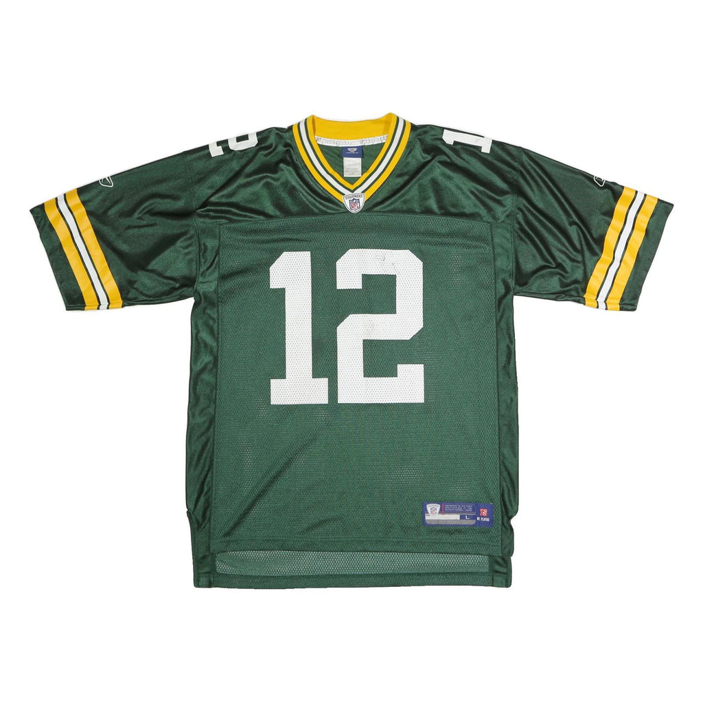 NFL Mens Green & Yellow Football Shirt L Short Sleeve V-Neck Rodgers 12 Jersey