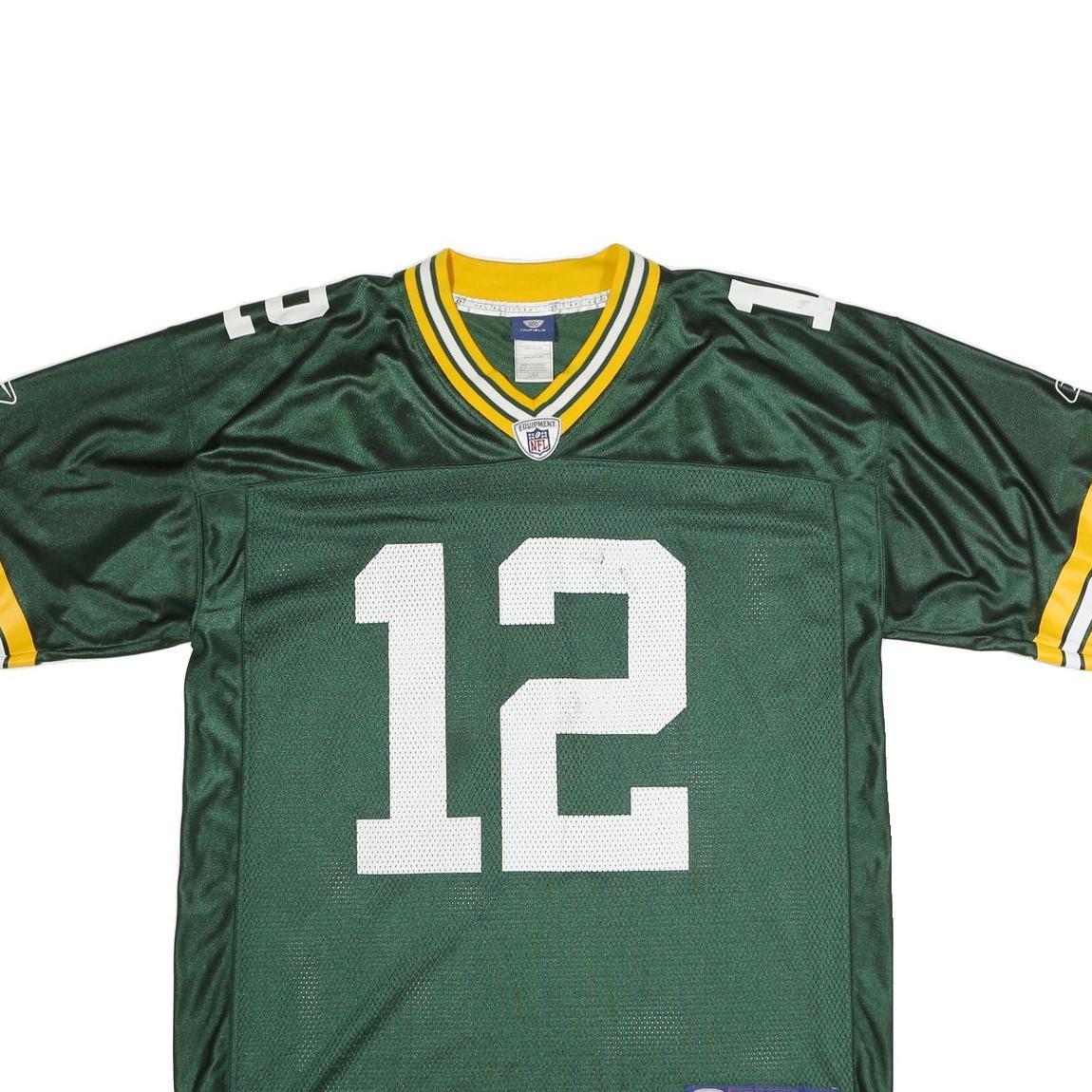 NFL Mens Green & Yellow Football Shirt L Short Sleeve V-Neck Rodgers 12 Jersey