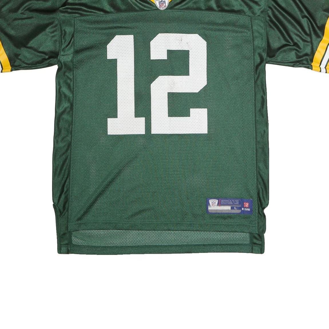 NFL Mens Green & Yellow Football Shirt L Short Sleeve V-Neck Rodgers 12 Jersey