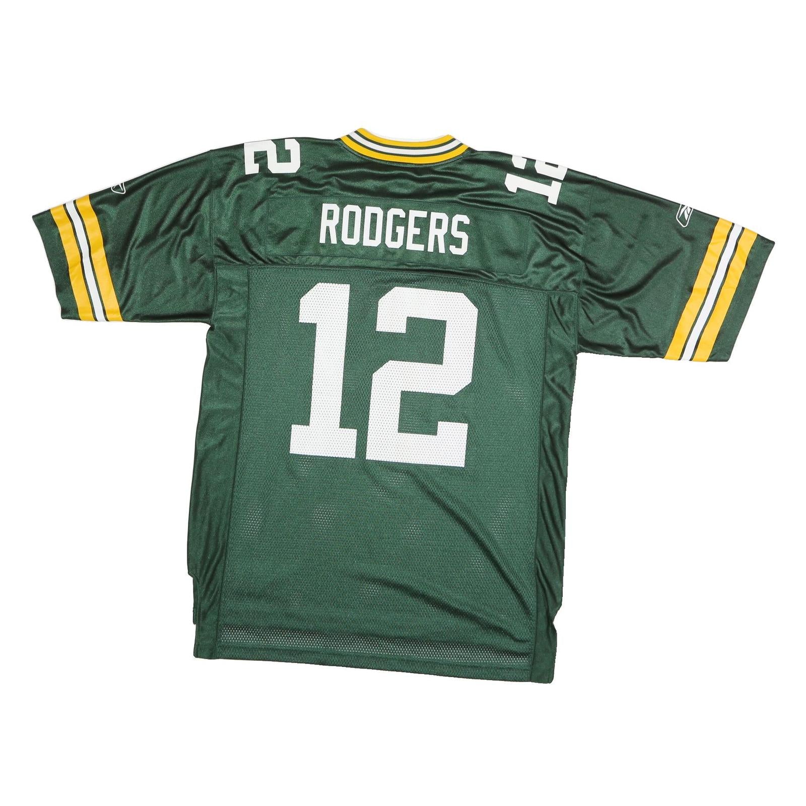 NFL Mens Green & Yellow Football Shirt L Short Sleeve V-Neck Rodgers 12 Jersey